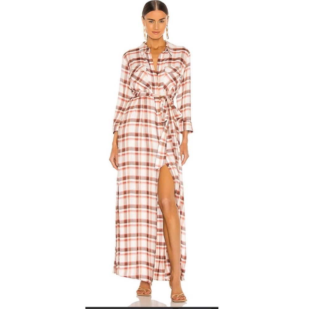 L'AGENCE Plaid Maxi Dress in Red and White